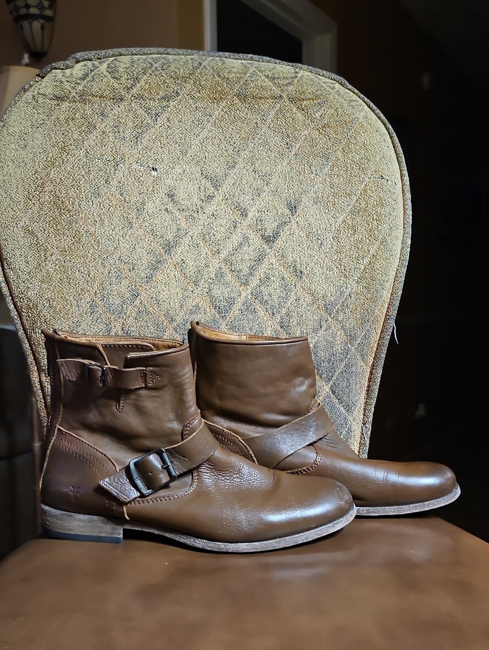 Frye Tyler Engineer Moto Ankle Boots Booties Shoes Cognac Brown Leather
